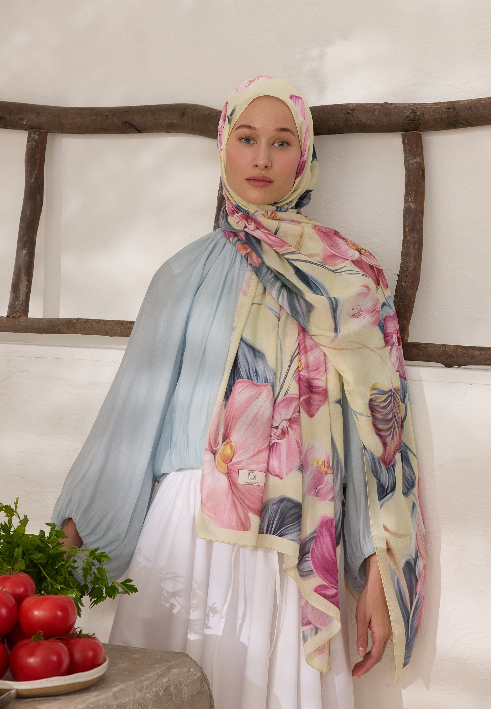 Soft Sarı Elegant Flower Desen Rami Şal