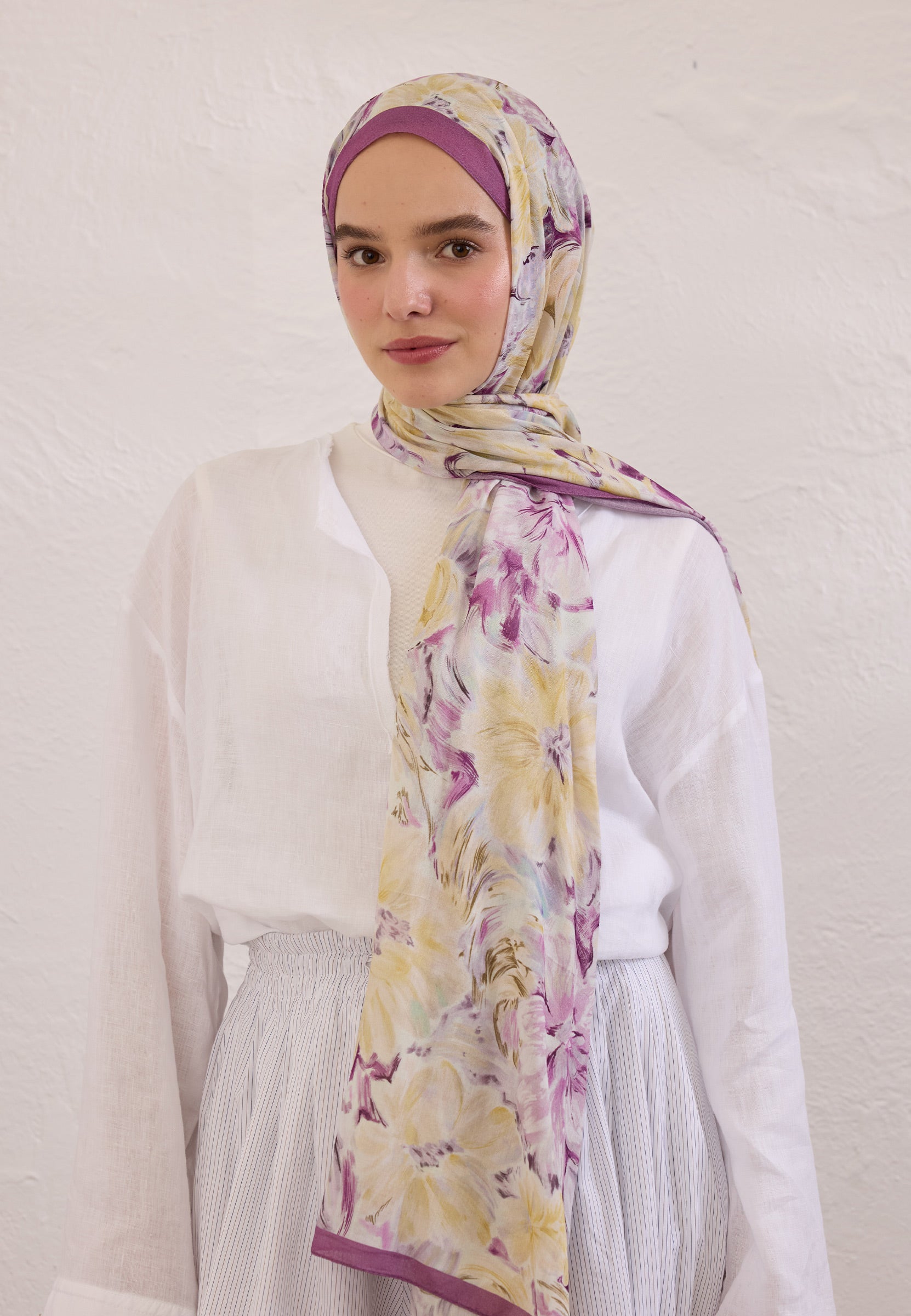 Mürdüm Pure Flora Desen Rami Şal