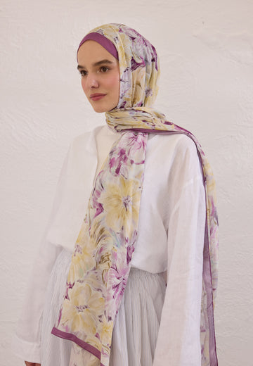 Mürdüm Pure Flora Desen Rami Şal