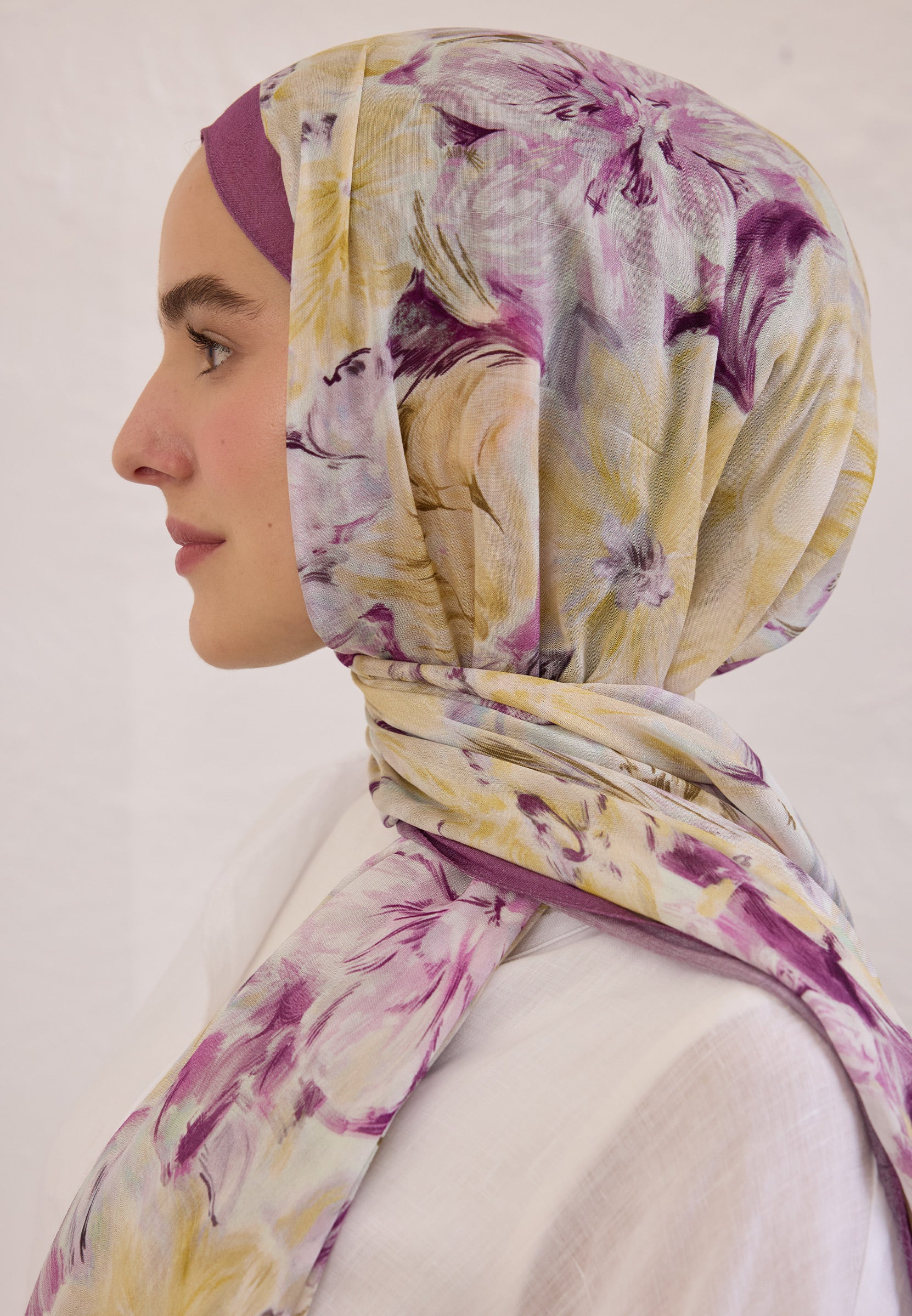 Mürdüm Pure Flora Desen Rami Şal