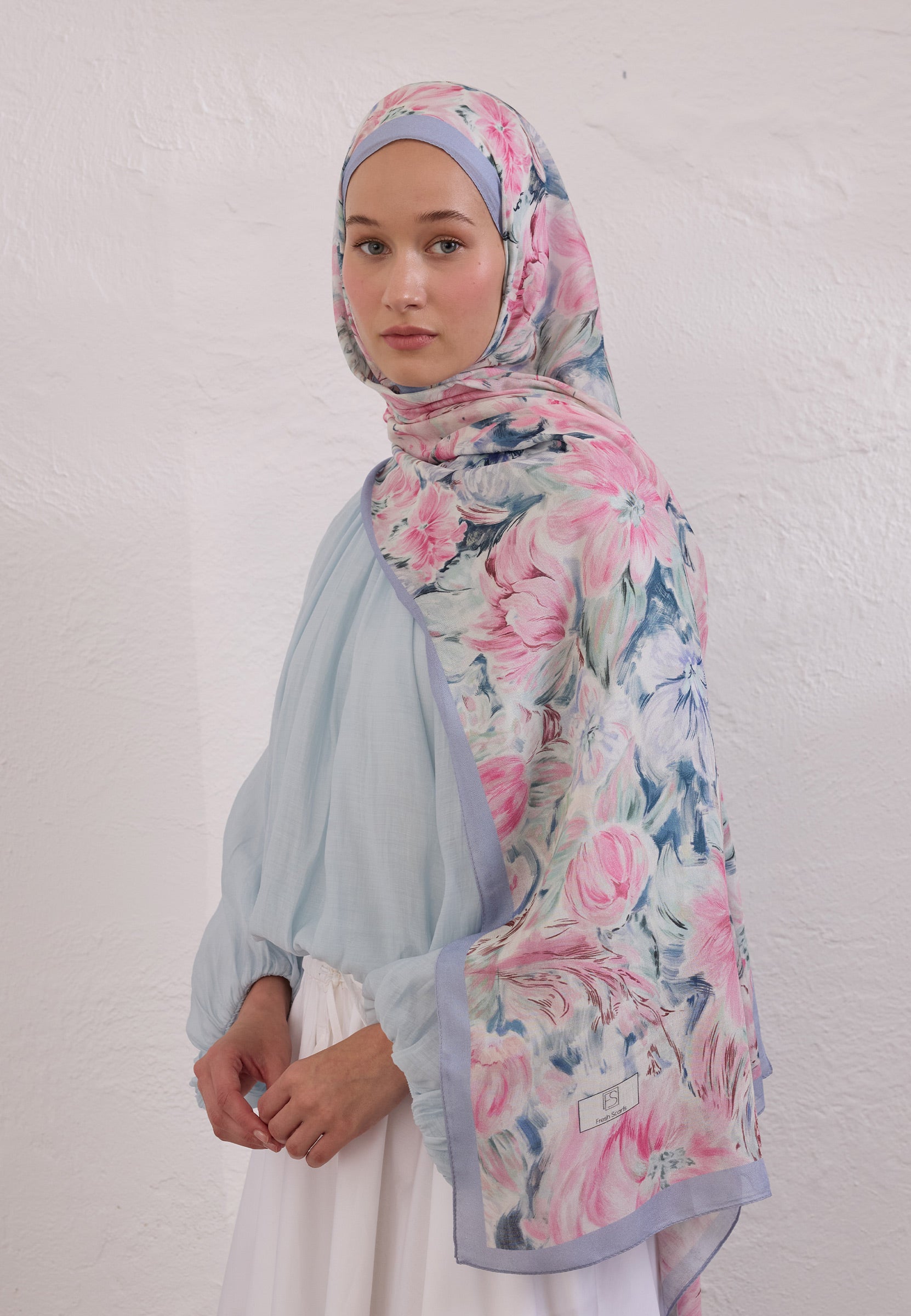 Pembe Pure Flora Desen Rami Şal