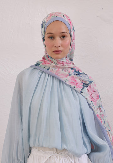 Pembe Pure Flora Desen Rami Şal