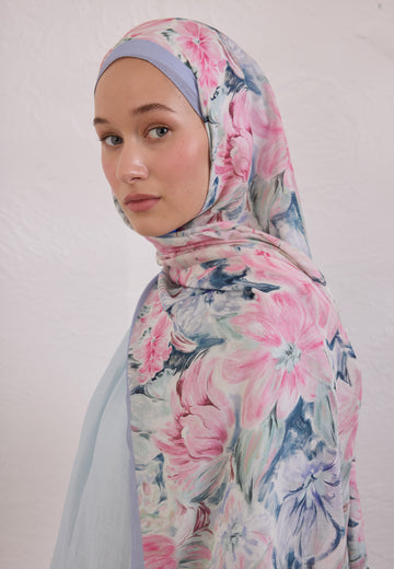 Pembe Pure Flora Desen Rami Şal