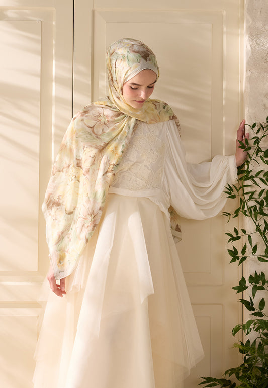 Tereyağı Pure Flora Desen Rami Şal