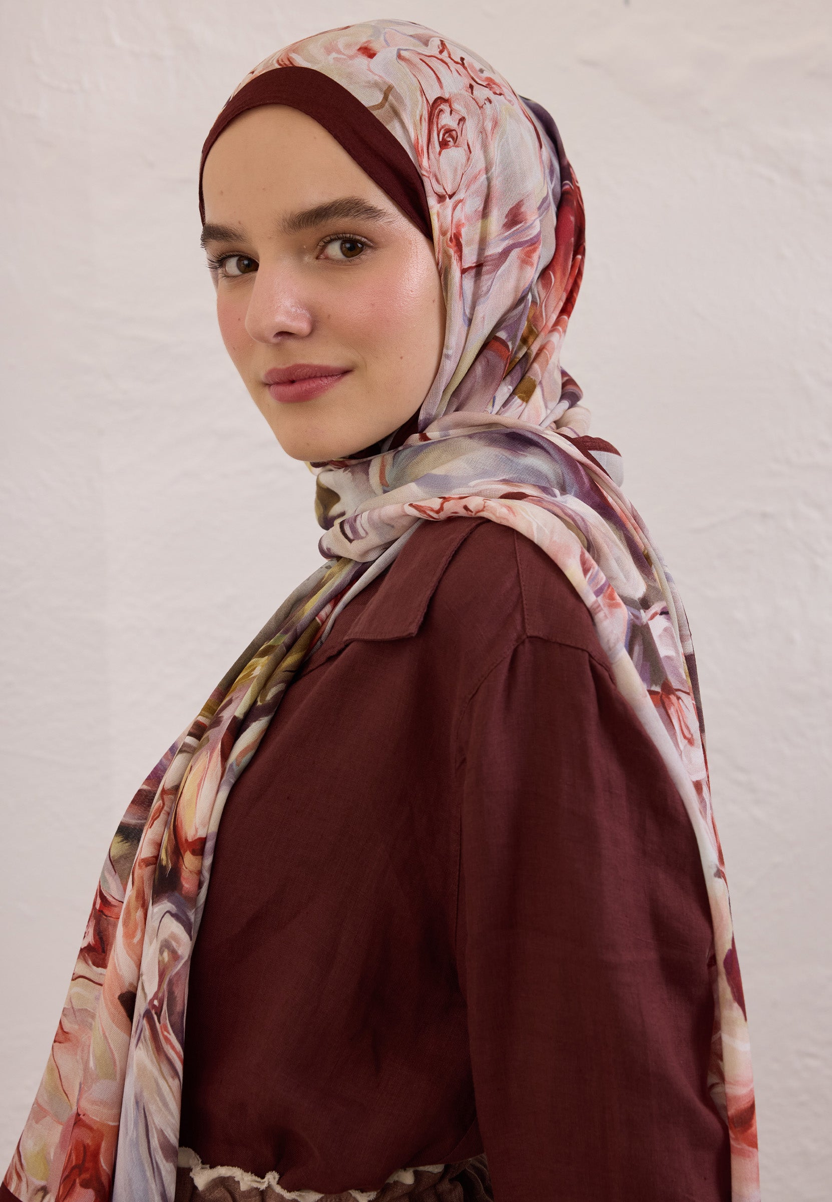 Bordo Nerıssa Desen Rami Şal