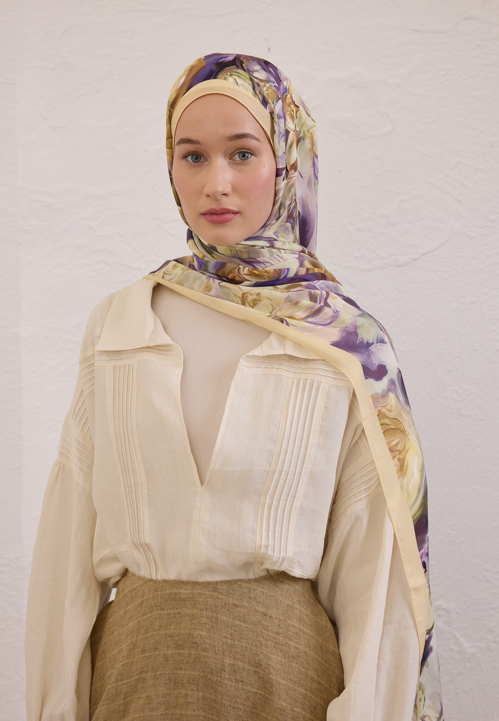 Soft Sarı Nerıssa Desen Rami Şal