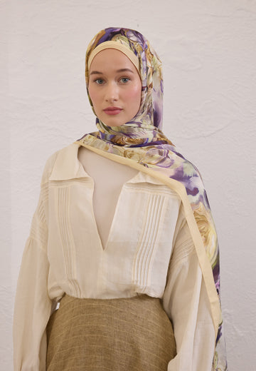 Soft Sarı Nerıssa Desen Rami Şal