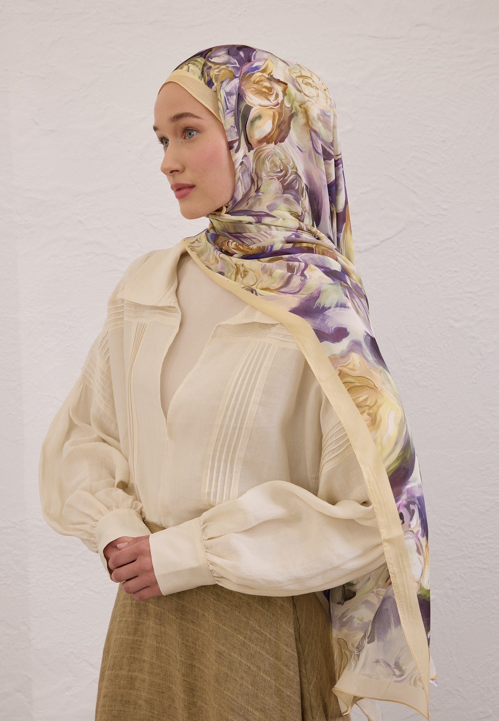Soft Sarı Nerıssa Desen Rami Şal