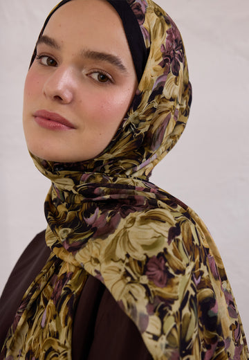 Siyah Summer Bloom Desen Rami Şal
