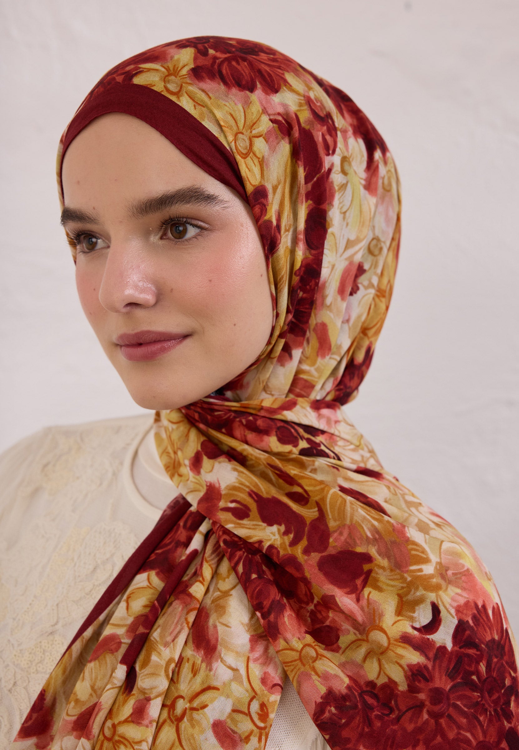 Bordo Summer Bloom Desen Rami Şal
