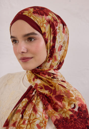 Bordo Summer Bloom Desen Rami Şal