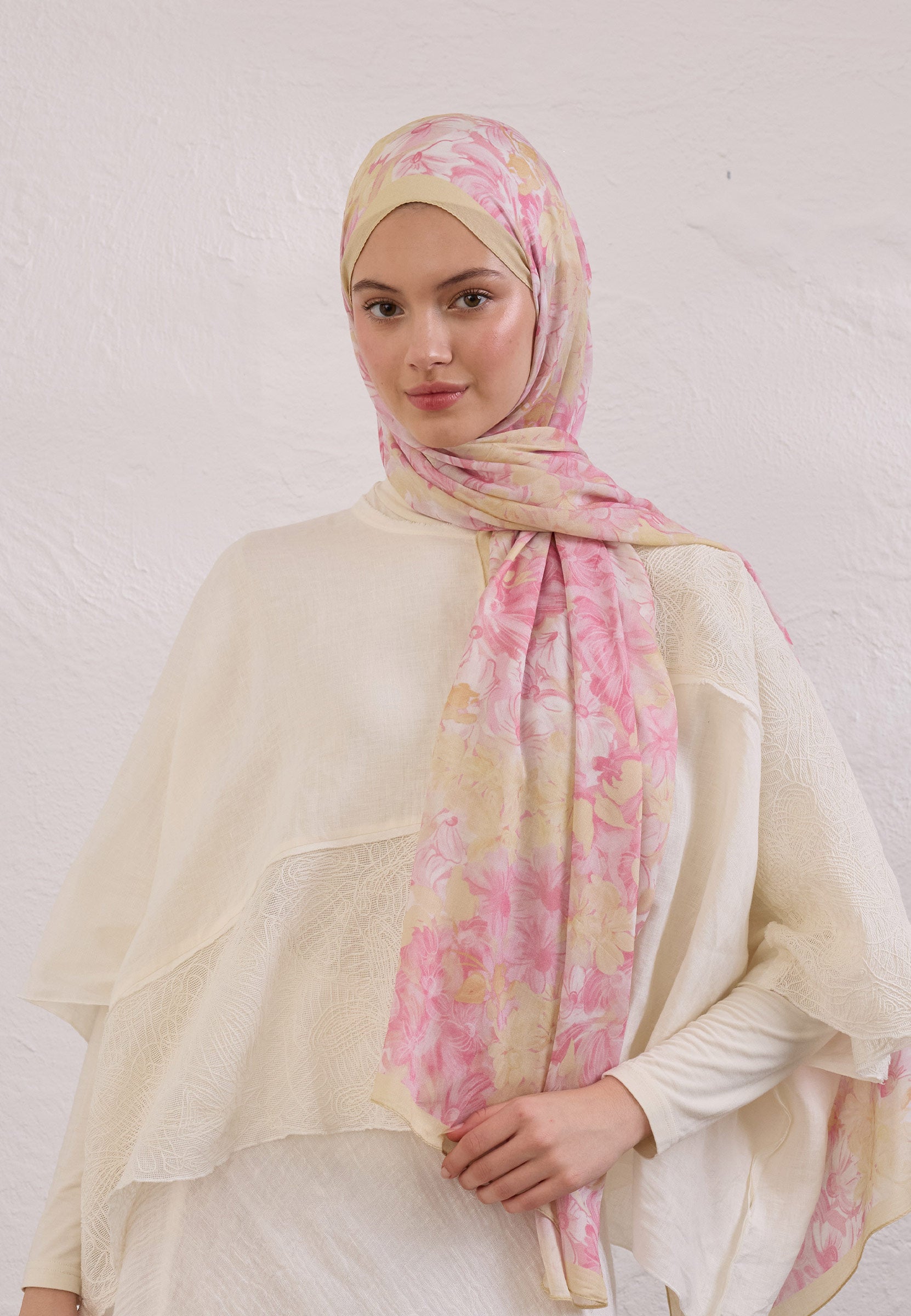 Soft Pembe Summer Bloom Desen Rami Şal