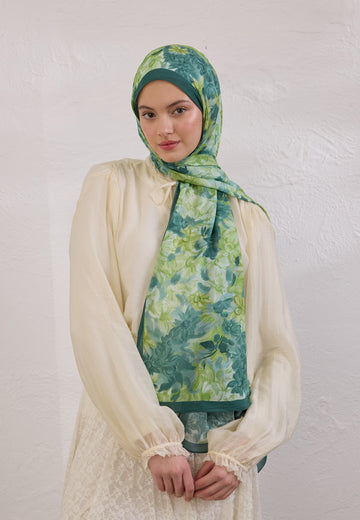 Çam Yeşili Summer Bloom Desen Rami Şal