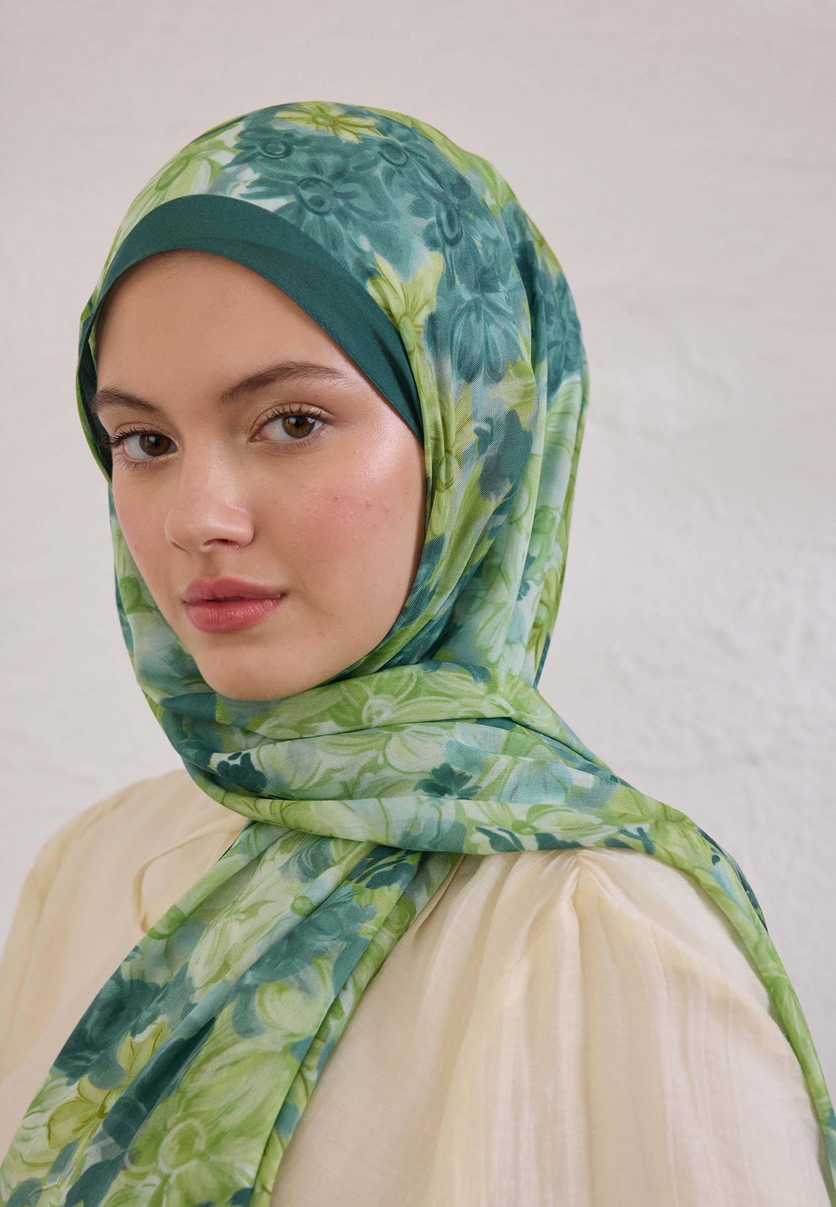 Çam Yeşili Summer Bloom Desen Rami Şal
