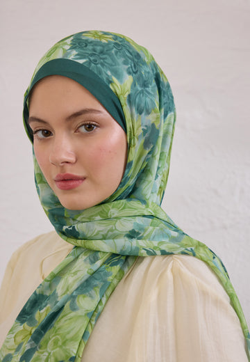 Çam Yeşili Summer Bloom Desen Rami Şal