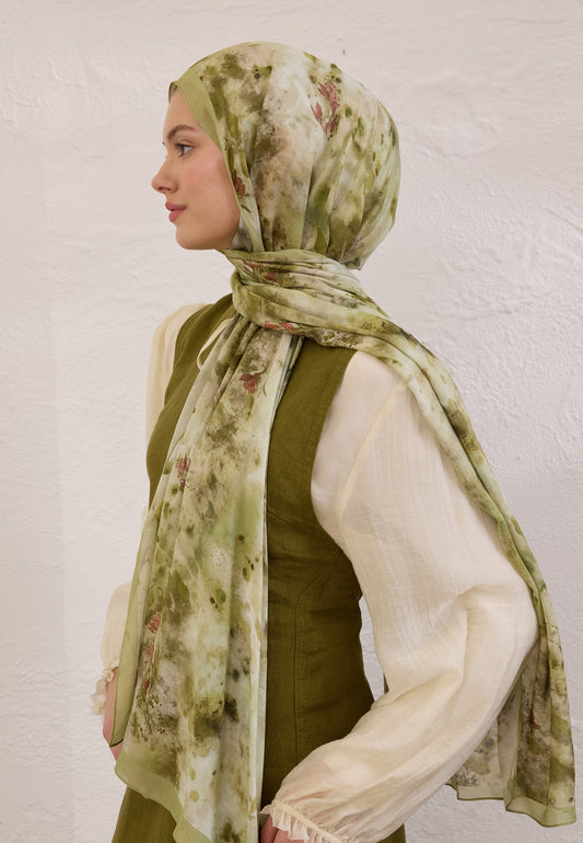 Soft Yeşil Naomı Desen Rami Şal