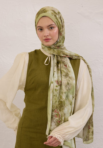 Soft Yeşil Naomı Desen Rami Şal