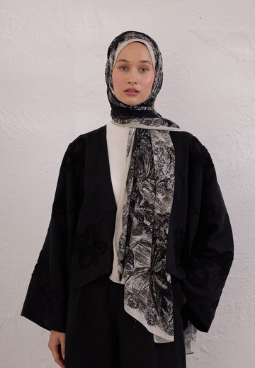 Siyah Secret Elegance Desen Rami Şal