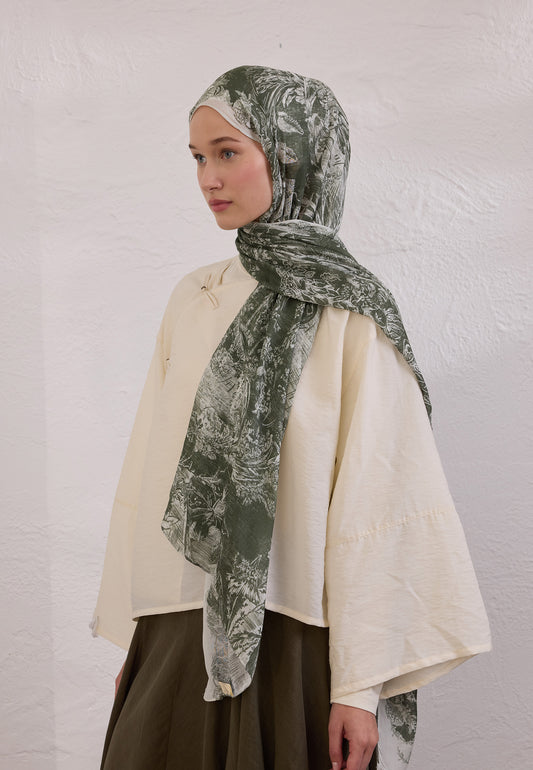 Haki Secret Elegance Desen Rami Şal