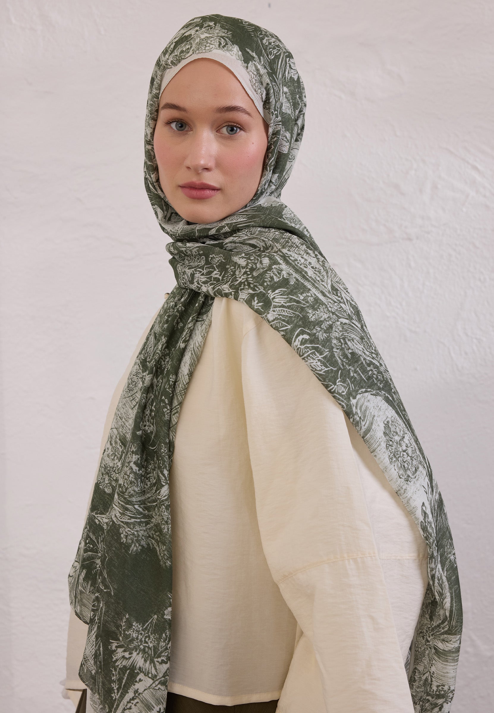 Haki Secret Elegance Desen Rami Şal
