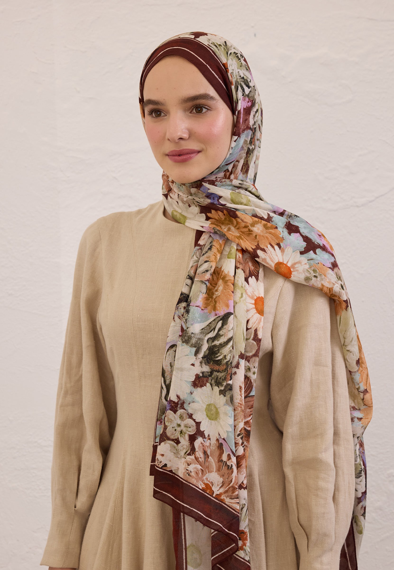 Bordo Jasmıne Joy Desen Rami Şal