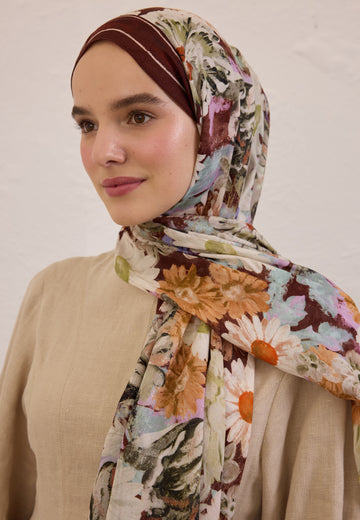Bordo Jasmıne Joy Desen Rami Şal