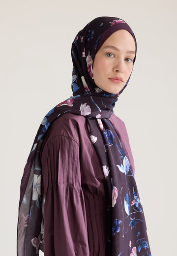 Mürdüm Love Garden Floş Viskon Şal