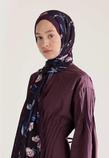 Mürdüm Love Garden Floş Viskon Şal