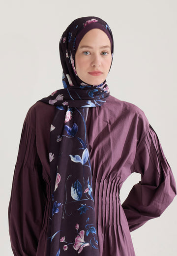Mürdüm Love Garden Floş Viskon Şal