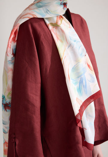 Bordo Soft Flora Floş Viskon Şal