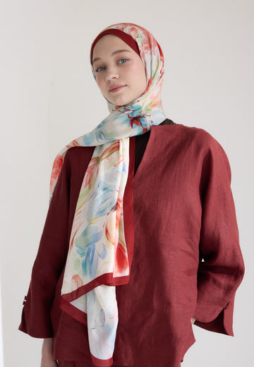 Bordo Soft Flora Floş Viskon Şal