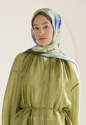 Haki Soft Flora Floş Viskon Şal