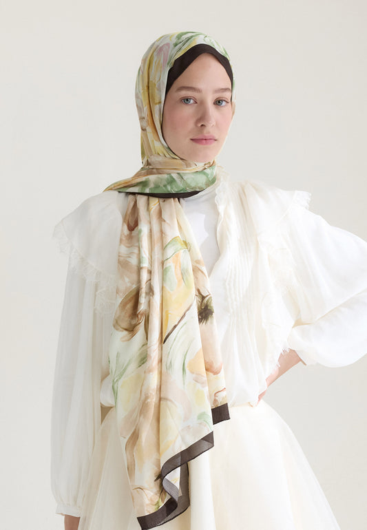 Kahve Soft Flora Floş Viskon Şal