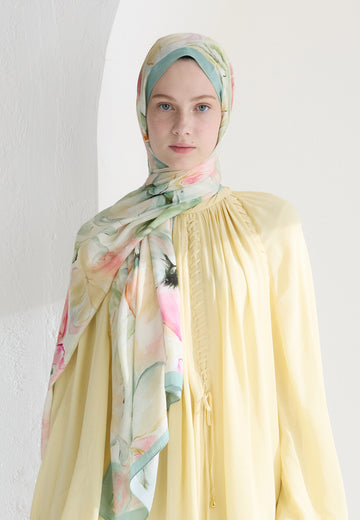 Soft Yeşil Soft Flora Floş Viskon Şal