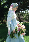 Mavi Soft Flora Floş Viskon Şal