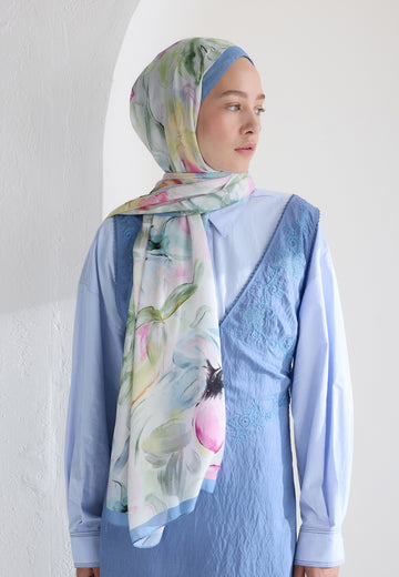 Mavi Soft Flora Floş Viskon Şal