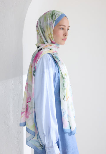 Mavi Soft Flora Floş Viskon Şal