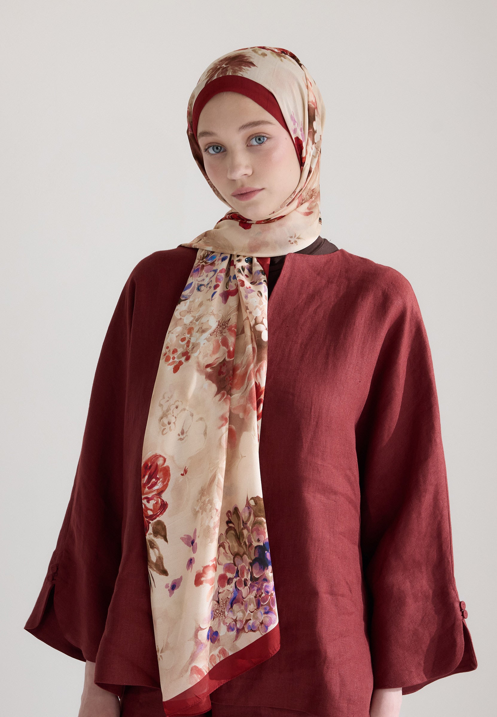 Kırmızı Peony Harmony Floş Viskon Şal
