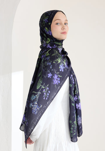 Lacivert Garden Joy Floş Viskon Şal