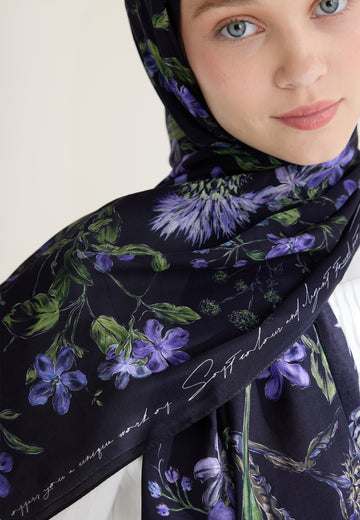 Lacivert Garden Joy Floş Viskon Şal