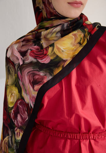 Siyah Rose Garden Floş Viskon Şal