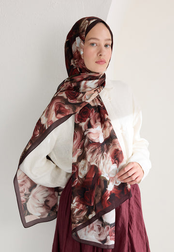 Bordo Rose Garden Floş Viskon Şal