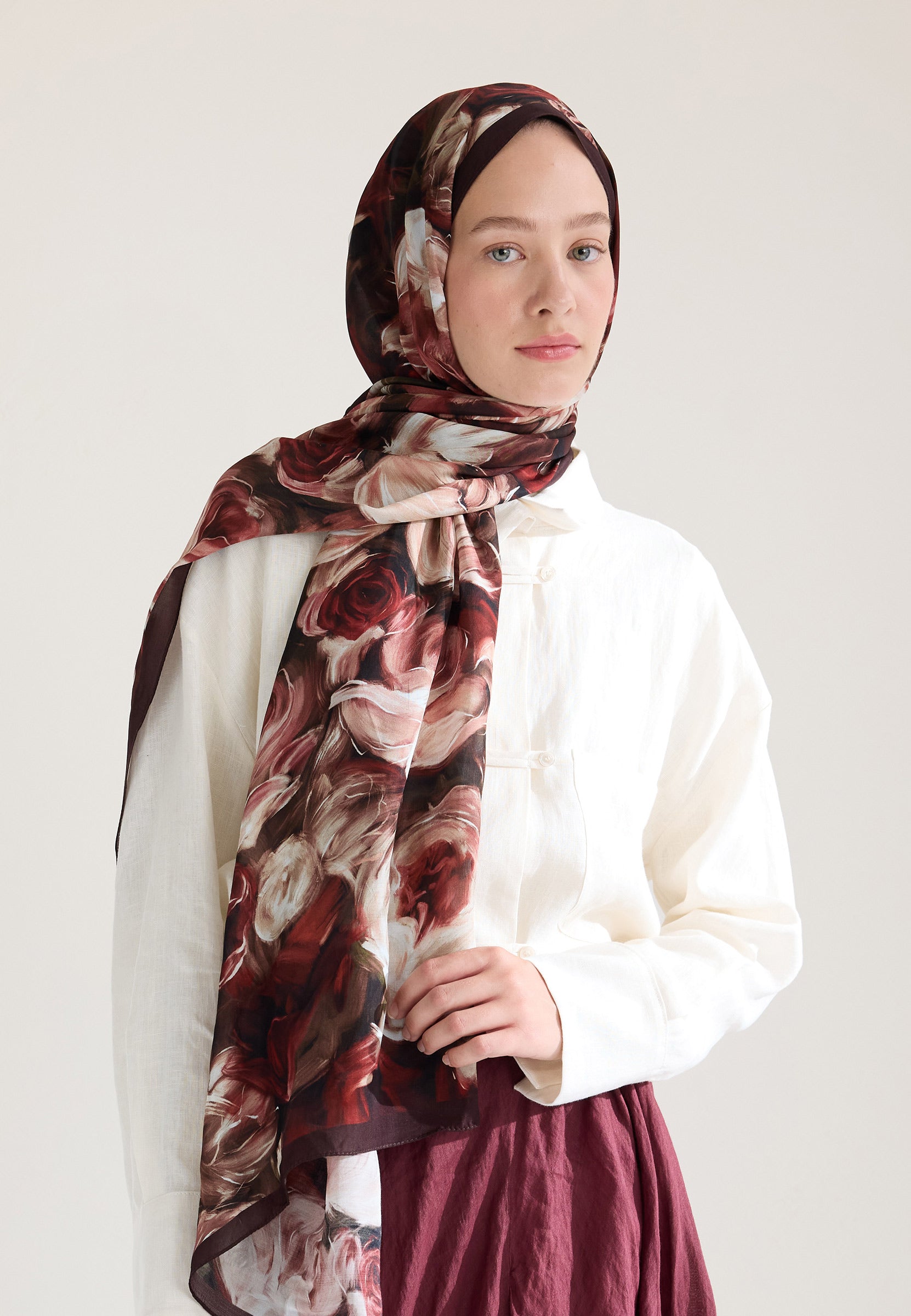 Bordo Rose Garden Floş Viskon Şal