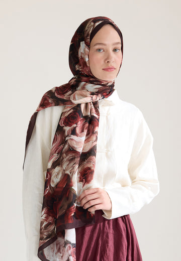 Bordo Rose Garden Floş Viskon Şal