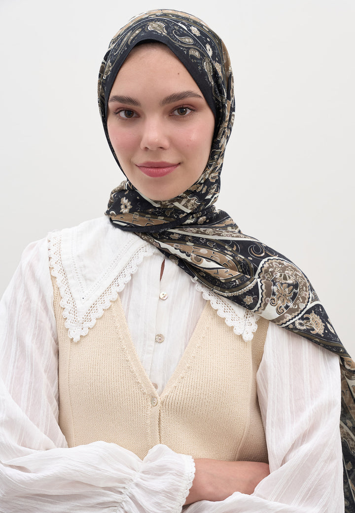 Siyah Panthea Desen Şal