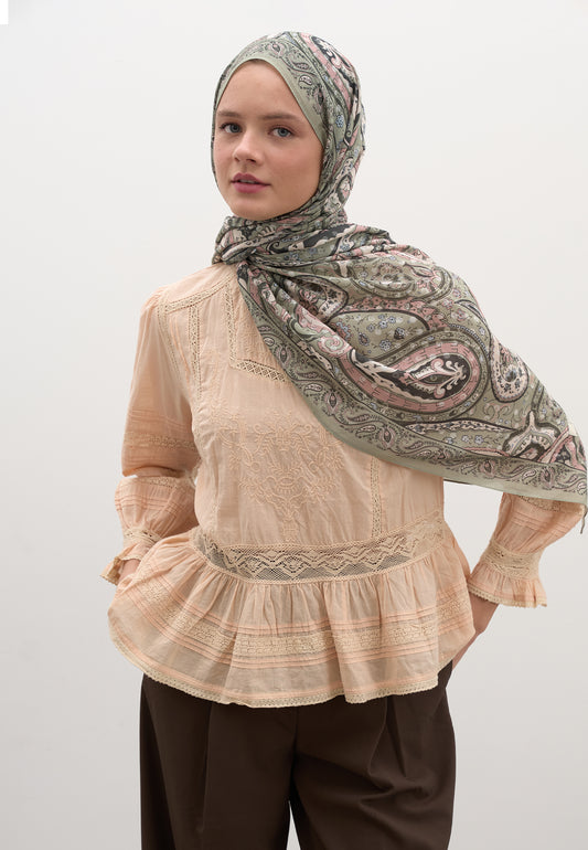 Soft Yeşil Panthea Desen Şal