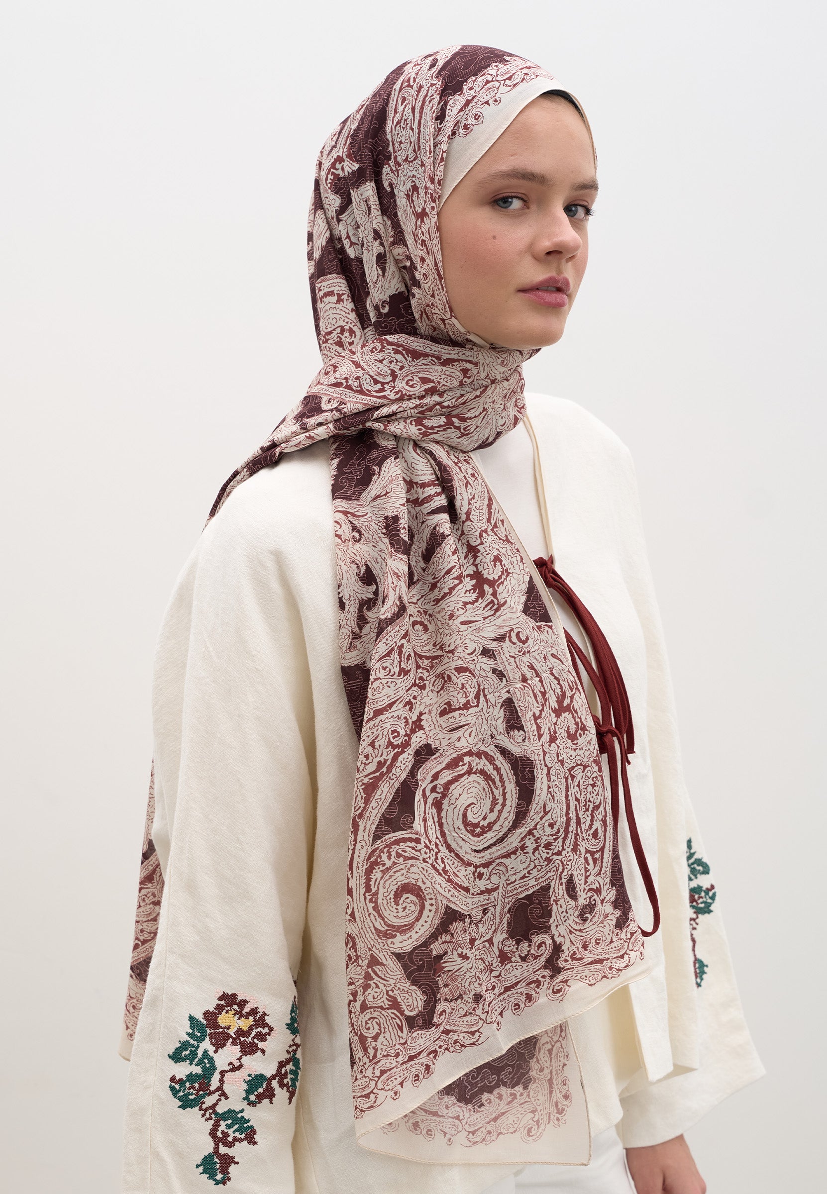 Bordo Wıld Paısley Desen Şal