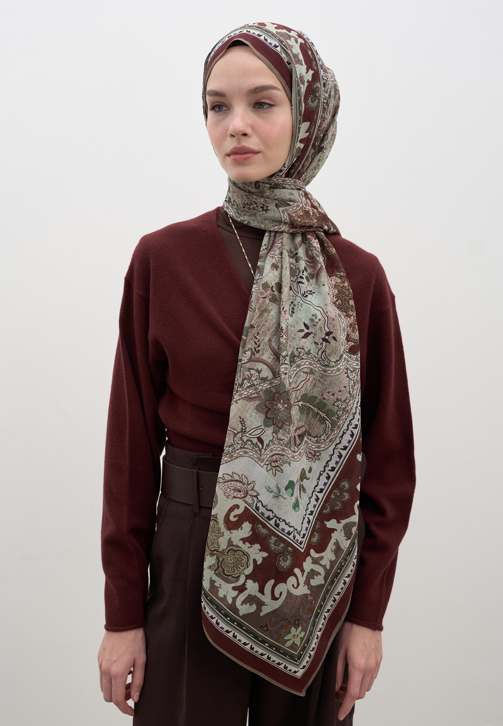 Bordo Arıane Desen Şal