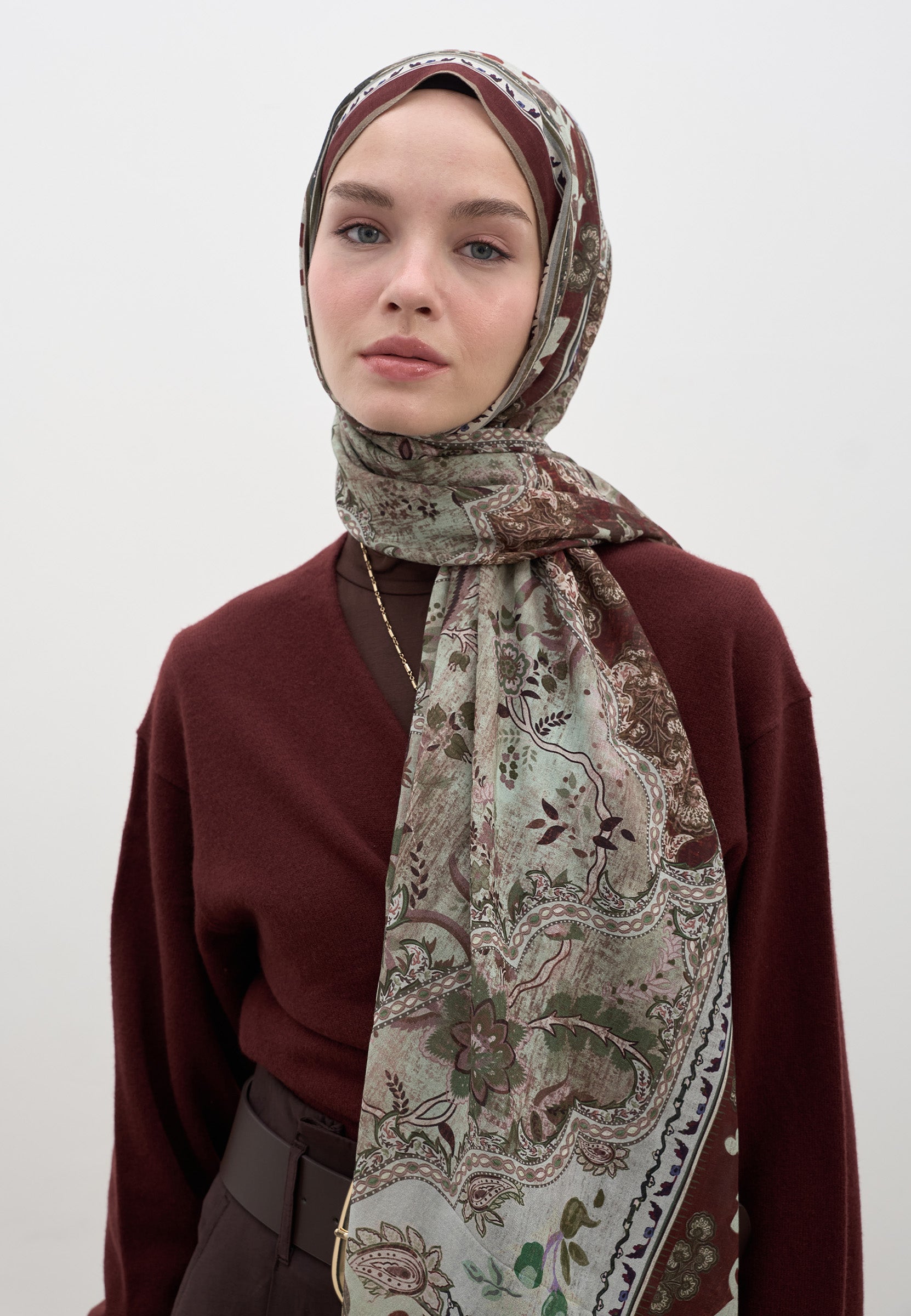 Bordo Arıane Desen Şal