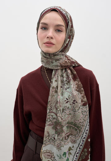 Bordo Arıane Desen Şal